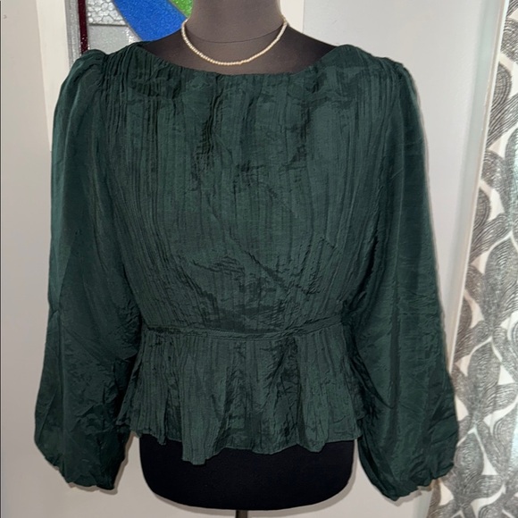 Bohme Pleated Puff Sleeve Peplum Blouse SZ  Small - Picture 1 of 9